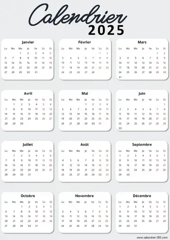 Calendrier 2025 gratuit en francais
