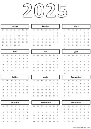 Calendrier 2025 Simple PDF