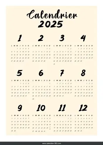 Calendrier 2025 Imprimable