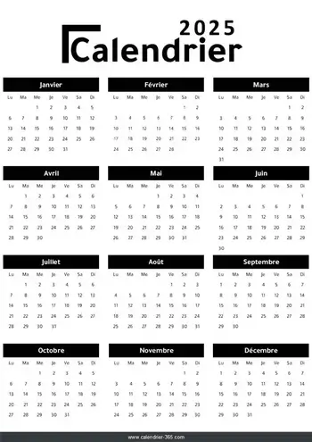 Calendrier Classique en 2025