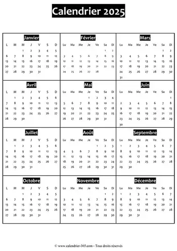 Calendrier 2025 au format Word