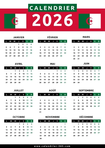 Calendrier 2026 algérien