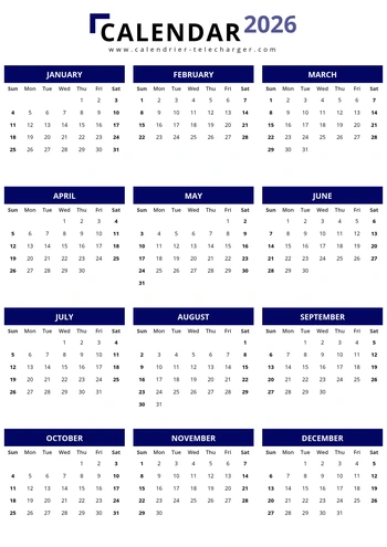 calendrier-2026-anglais-dimanche-a4
