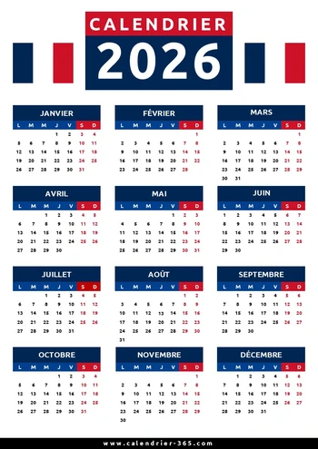 Calendrier 2026 en France à télécharger