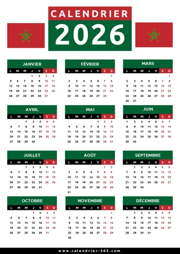 Calendrier 2026 maroc
