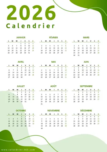 Calendrier moderne 2026 gratuit