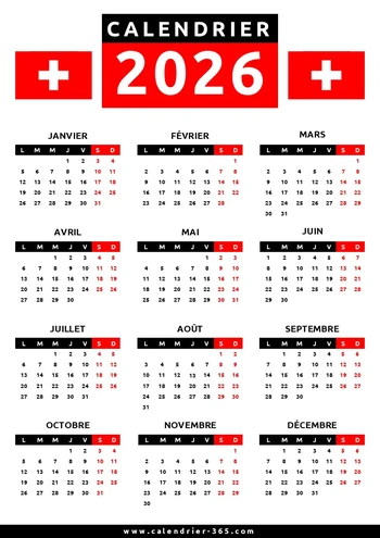 Calendrier 2026 suisse
