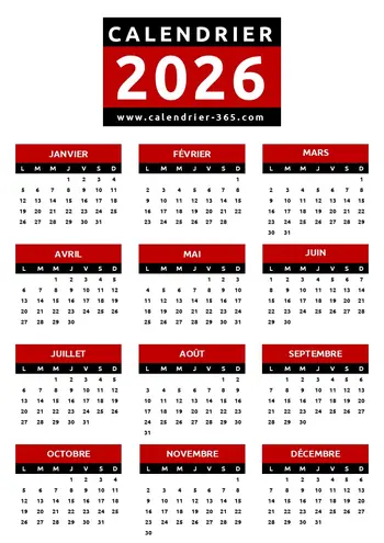 calendrier 2026 sur une seule page