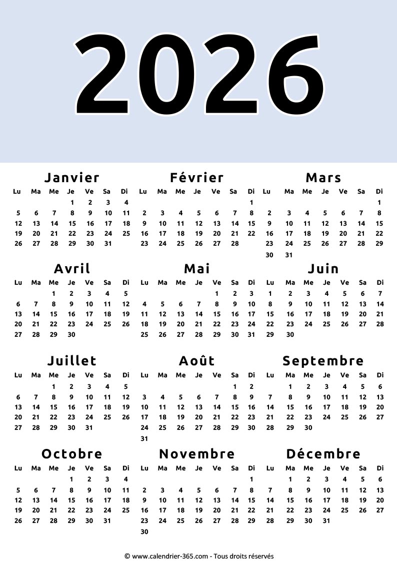 calendrier 2026 modifiable avec word