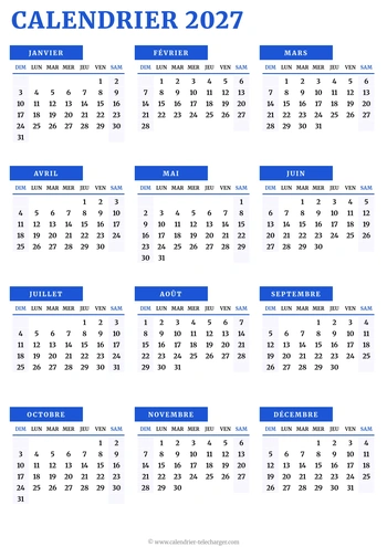 calendrier 2027 à imprimer