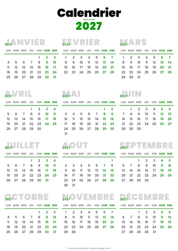calendrier 2027 minimaliste