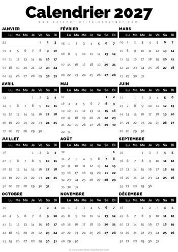calendrier 2027 professionnel