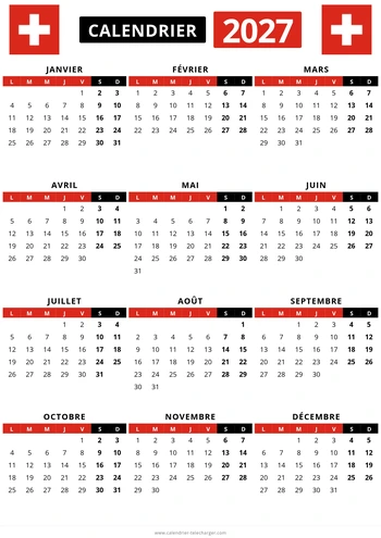 Calendrier 2027 suisse