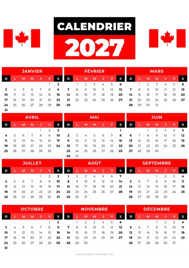 calendrier canada 2027 en francais
