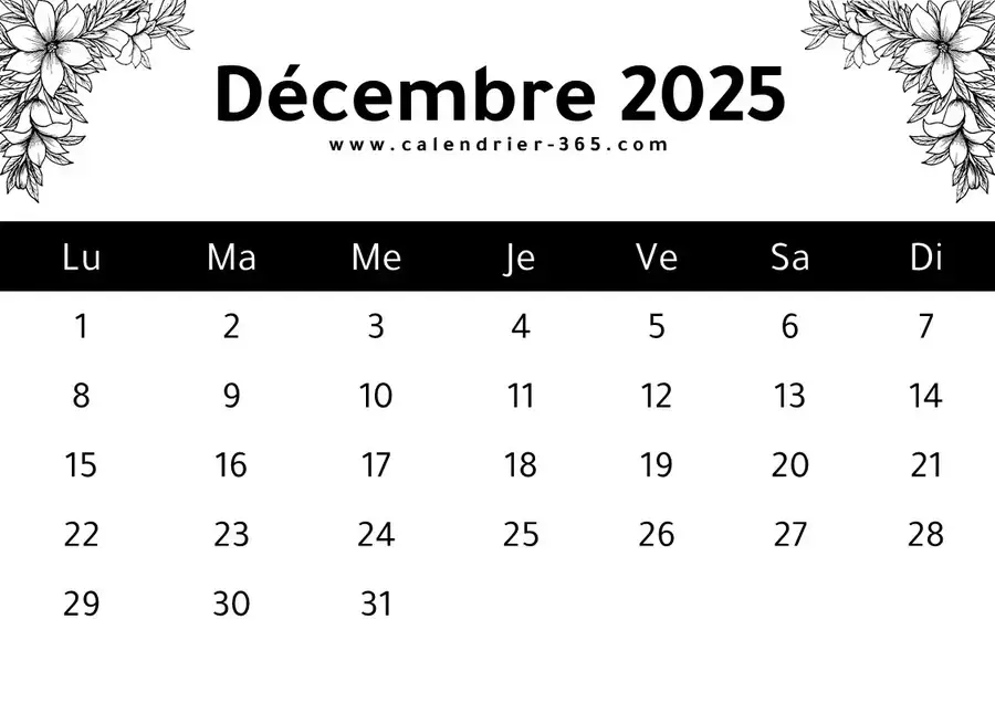 Calendrier décembre 2025