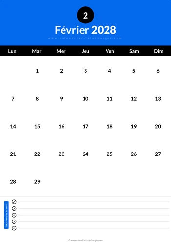 Calendrier Février 2028