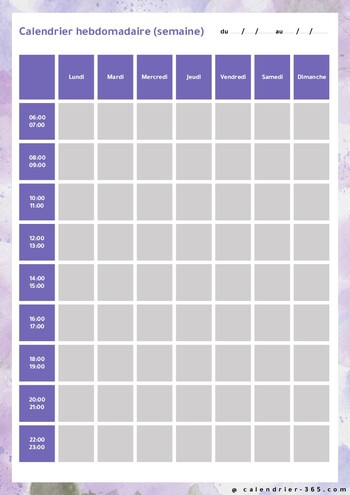 Semainier avec plages horaires