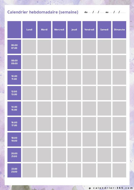 Semainier avec plages horaires