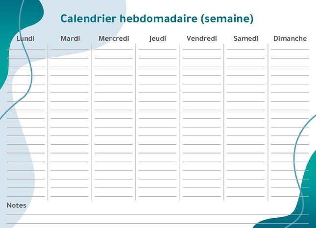 semainier hebdomadaire au format paysage
