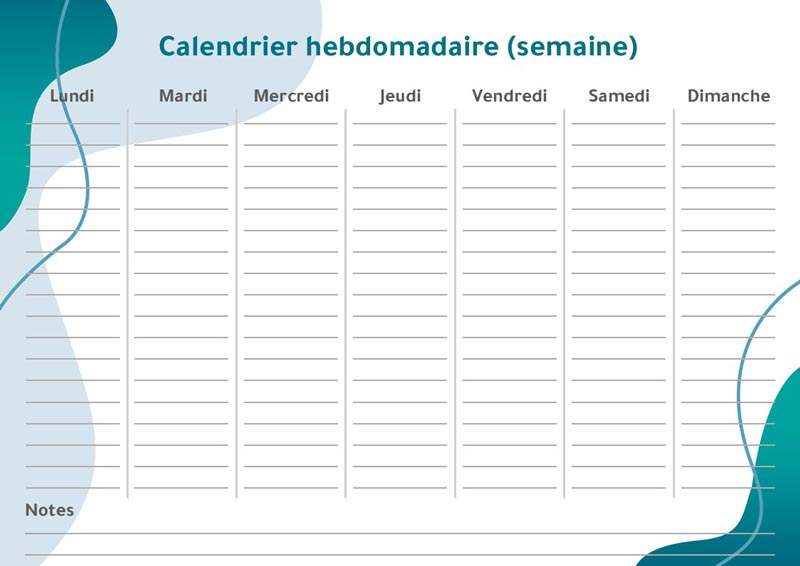 semainier hebdomadaire au format paysage