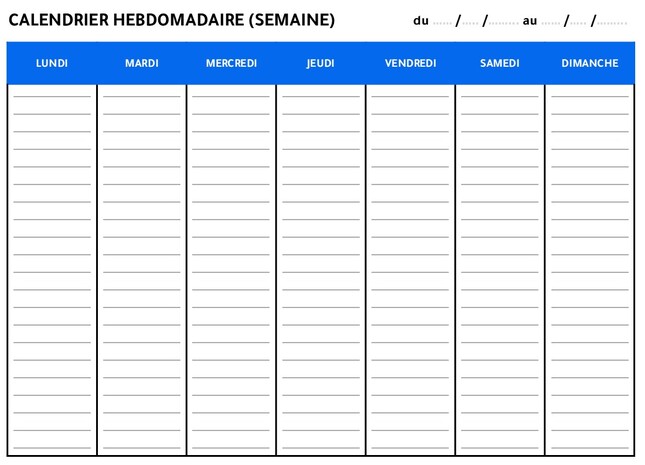 Calendrier hebdomadaire sous forme de tableau