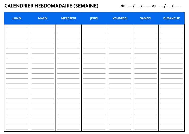 Calendrier hebdomadaire sous forme de tableau