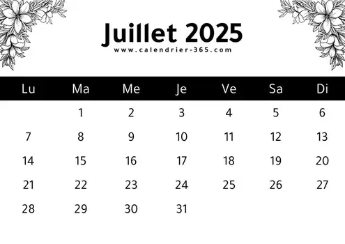 Calendrier juillet 2025