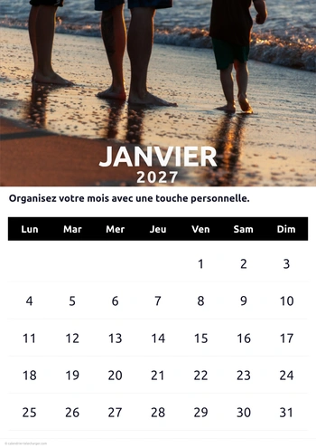 Aperçu calendrier personnalisé mensuel