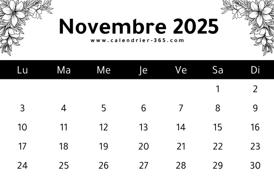 Calendrier novembre 2025