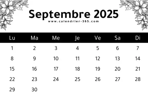 Calendrier septembre 2025