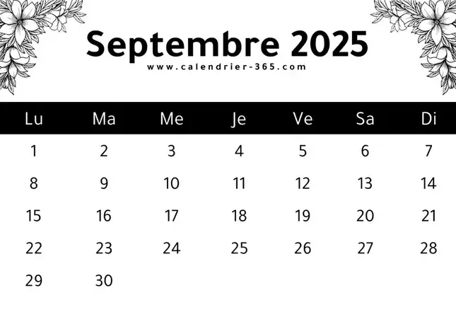calendrier du mois de septembre 2025 à imprimer