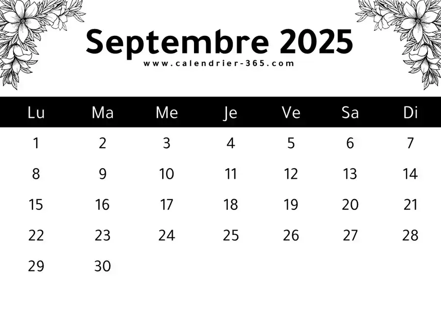 Calendrier septembre 2025