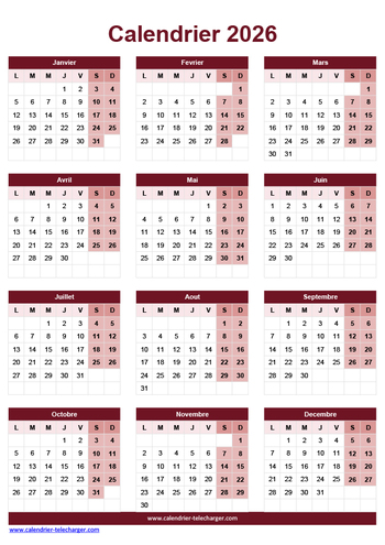 Calendrier 2025 au format Excel