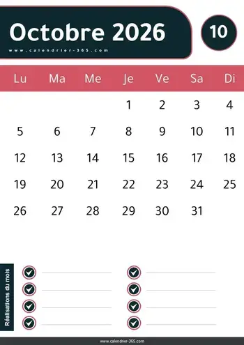 calendrier octobre 2026 pdf