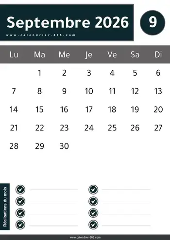 calendrier septembre 2026 pdf