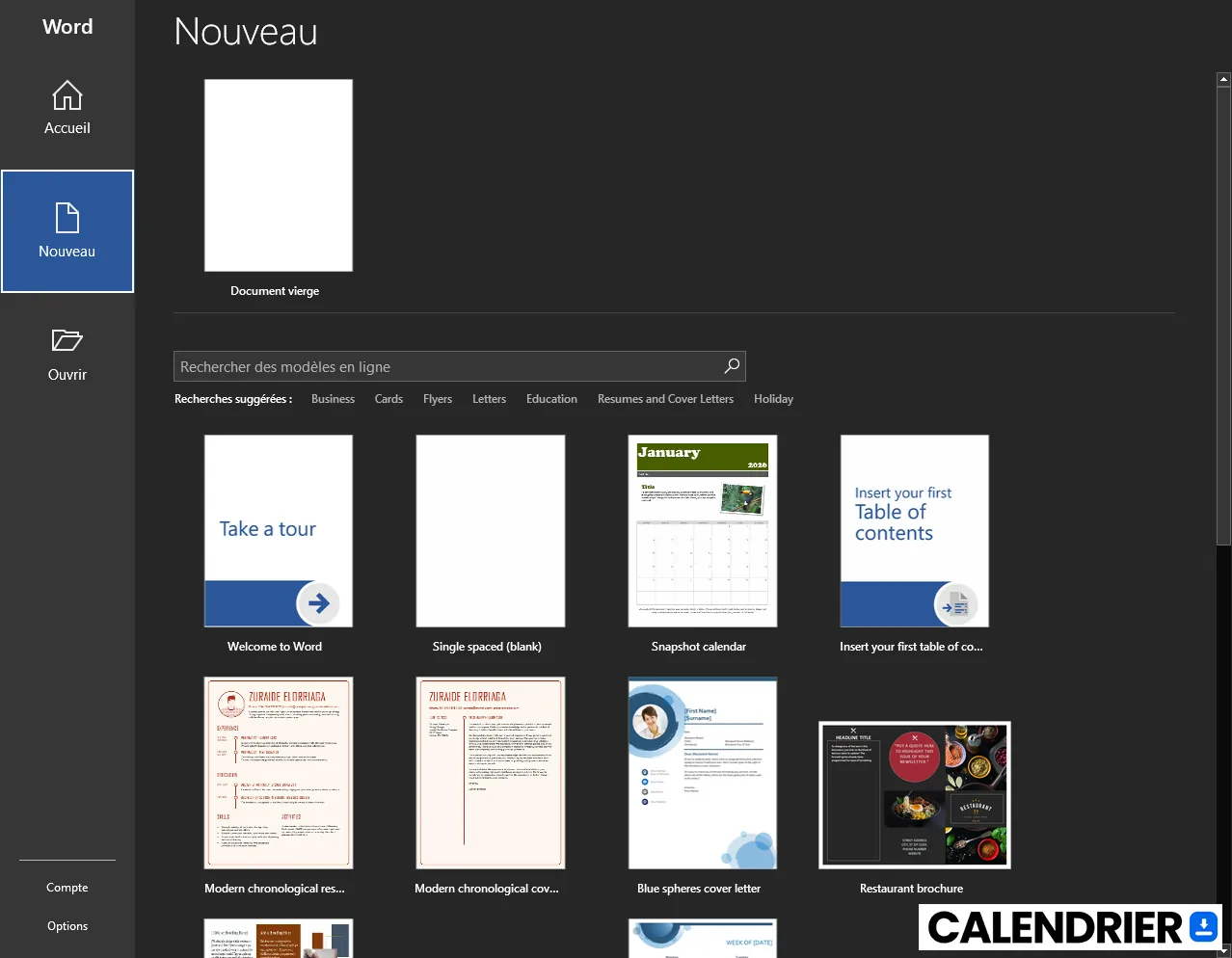 Créer un nouveau document vierge dans Word
